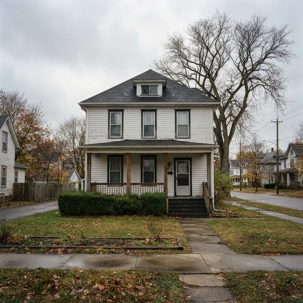 Older two-story clapboard home with a covered front porch in an established Wausau neighborhood